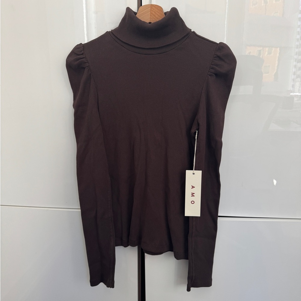 AMO Puff Sleeve Turtleneck Top